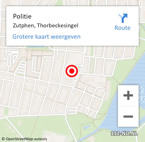 Locatie op kaart van de 112 melding: Politie Zutphen, Thorbeckesingel op 21 december 2023 17:52