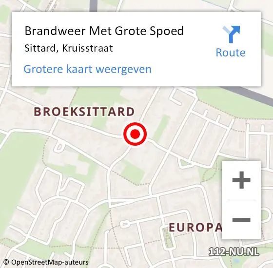 Locatie op kaart van de 112 melding: Brandweer Met Grote Spoed Naar Sittard, Kruisstraat op 21 december 2023 17:53