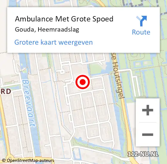 Locatie op kaart van de 112 melding: Ambulance Met Grote Spoed Naar Gouda, Heemraadslag op 21 december 2023 17:53