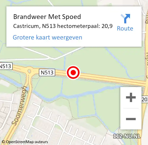 Locatie op kaart van de 112 melding: Brandweer Met Spoed Naar Castricum, N513 hectometerpaal: 20,9 op 21 december 2023 17:59