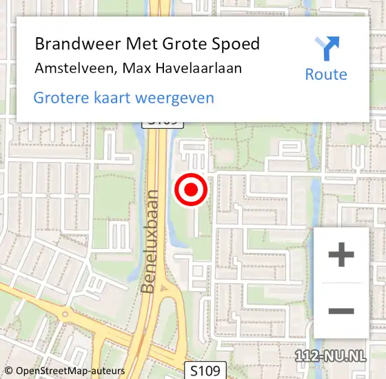 Locatie op kaart van de 112 melding: Brandweer Met Grote Spoed Naar Amstelveen, Max Havelaarlaan op 21 december 2023 17:59
