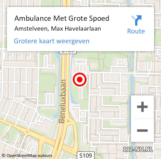 Locatie op kaart van de 112 melding: Ambulance Met Grote Spoed Naar Amstelveen, Max Havelaarlaan op 21 december 2023 18:00