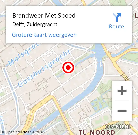 Locatie op kaart van de 112 melding: Brandweer Met Spoed Naar Delft, Zuidergracht op 21 december 2023 18:01