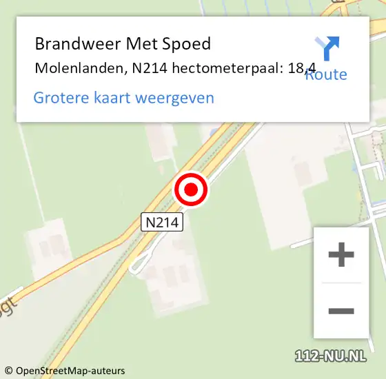 Locatie op kaart van de 112 melding: Brandweer Met Spoed Naar Molenlanden, N214 hectometerpaal: 18,4 op 21 december 2023 18:06