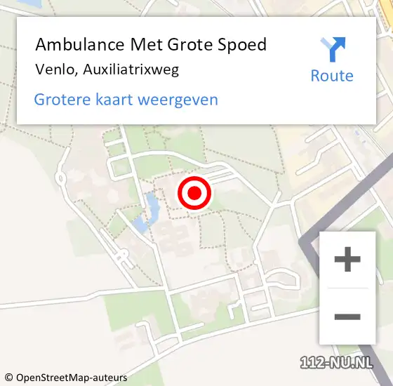 Locatie op kaart van de 112 melding: Ambulance Met Grote Spoed Naar Venlo, Auxiliatrixweg op 21 december 2023 18:07