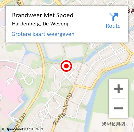 Locatie op kaart van de 112 melding: Brandweer Met Spoed Naar Hardenberg, De Weverij op 21 december 2023 18:09