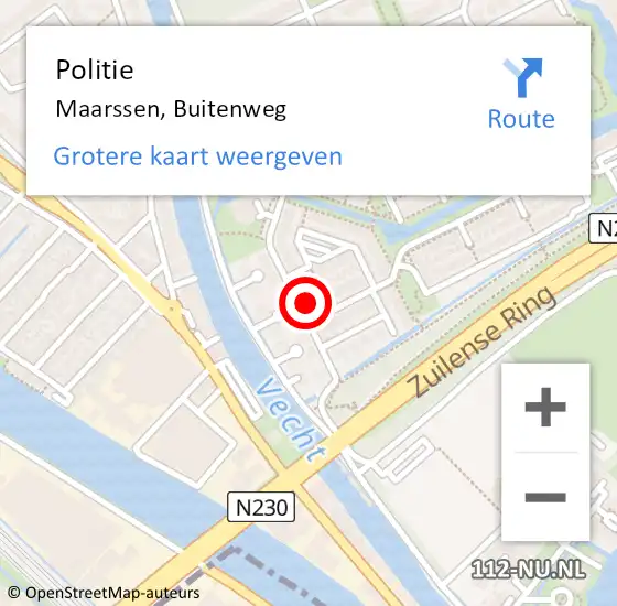 Locatie op kaart van de 112 melding: Politie Maarssen, Buitenweg op 21 december 2023 18:19