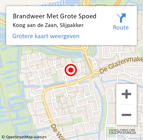 Locatie op kaart van de 112 melding: Brandweer Met Grote Spoed Naar Koog aan de Zaan, Slijpakker op 21 december 2023 18:22