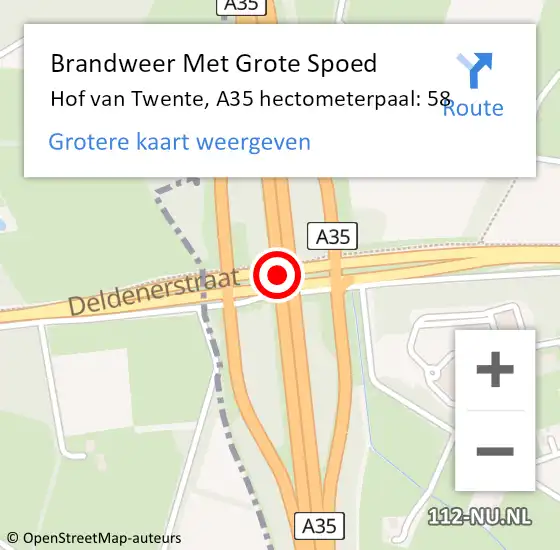 Locatie op kaart van de 112 melding: Brandweer Met Grote Spoed Naar Hof van Twente, A35 hectometerpaal: 58 op 21 december 2023 18:26