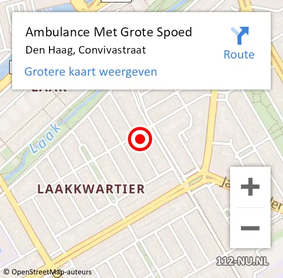 Locatie op kaart van de 112 melding: Ambulance Met Grote Spoed Naar Den Haag, Convivastraat op 21 december 2023 18:33