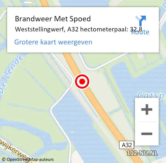 Locatie op kaart van de 112 melding: Brandweer Met Spoed Naar Weststellingwerf, A32 hectometerpaal: 32,8 op 21 december 2023 18:41