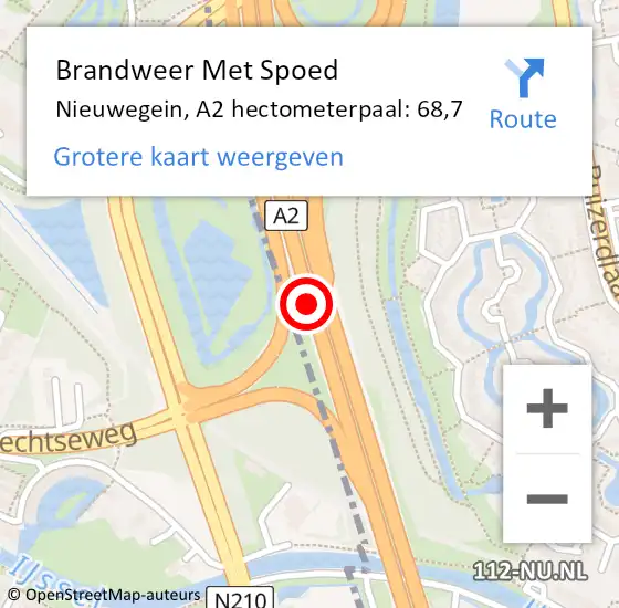 Locatie op kaart van de 112 melding: Brandweer Met Spoed Naar Nieuwegein, A2 hectometerpaal: 68,7 op 21 december 2023 18:44