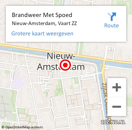 Locatie op kaart van de 112 melding: Brandweer Met Spoed Naar Nieuw-Amsterdam, Vaart ZZ op 21 december 2023 18:56