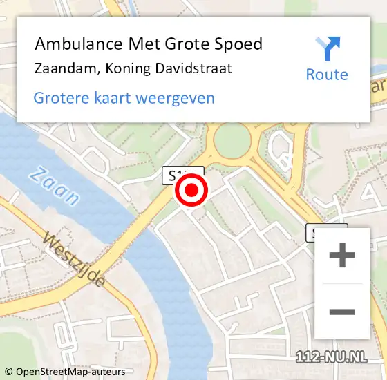 Locatie op kaart van de 112 melding: Ambulance Met Grote Spoed Naar Zaandam, Koning Davidstraat op 21 december 2023 19:01