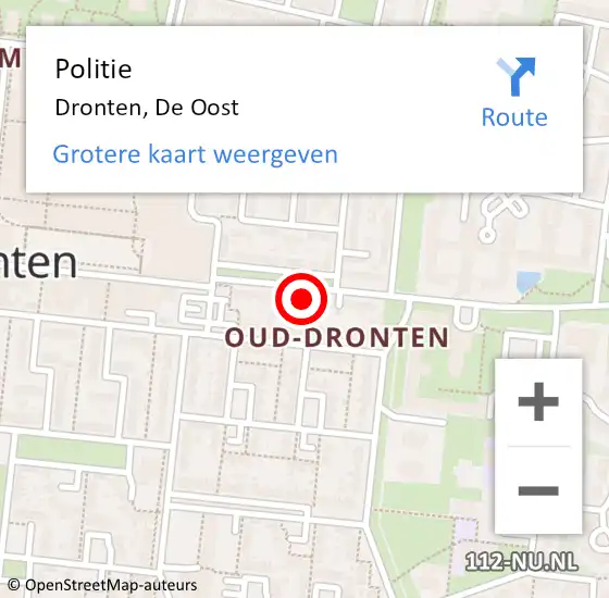 Locatie op kaart van de 112 melding: Politie Dronten, De Oost op 21 december 2023 19:03