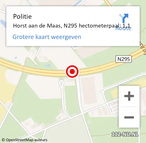 Locatie op kaart van de 112 melding: Politie Horst aan de Maas, N295 hectometerpaal: 1,1 op 21 december 2023 19:04