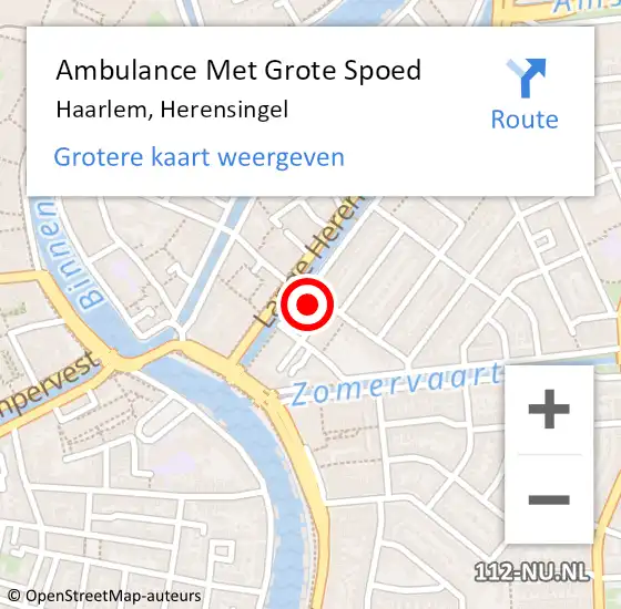 Locatie op kaart van de 112 melding: Ambulance Met Grote Spoed Naar Haarlem, Herensingel op 21 december 2023 19:05
