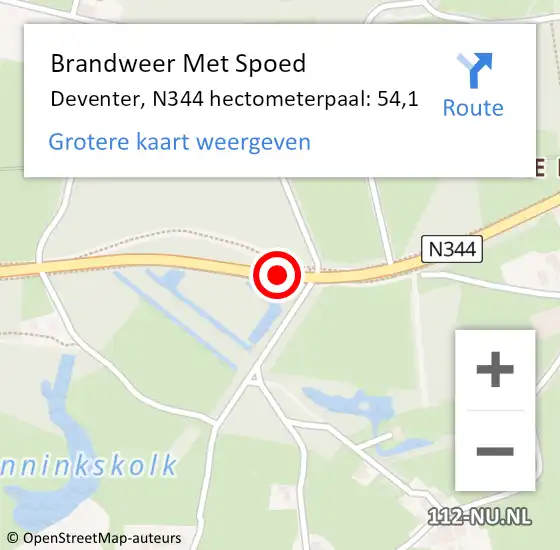 Locatie op kaart van de 112 melding: Brandweer Met Spoed Naar Deventer, N344 hectometerpaal: 54,1 op 21 december 2023 19:05