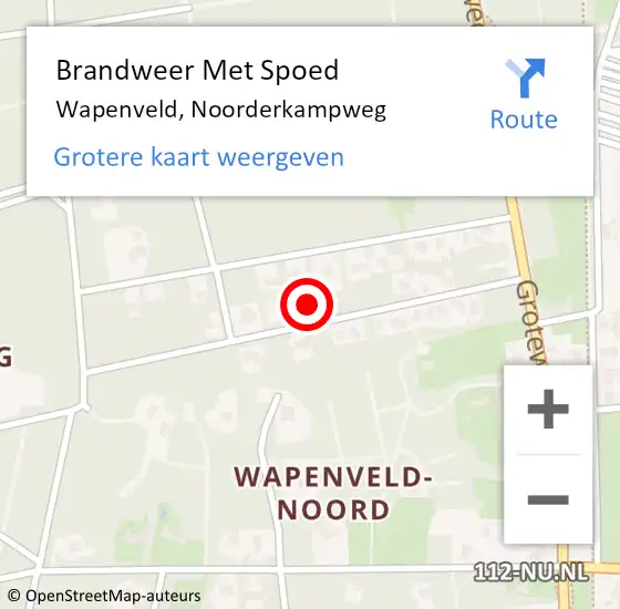 Locatie op kaart van de 112 melding: Brandweer Met Spoed Naar Wapenveld, Noorderkampweg op 21 december 2023 19:23