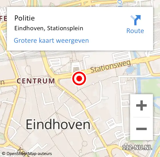 Locatie op kaart van de 112 melding: Politie Eindhoven, Stationsplein op 21 december 2023 19:24