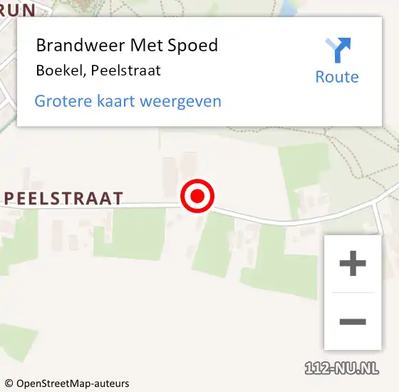 Locatie op kaart van de 112 melding: Brandweer Met Spoed Naar Boekel, Peelstraat op 21 december 2023 19:26
