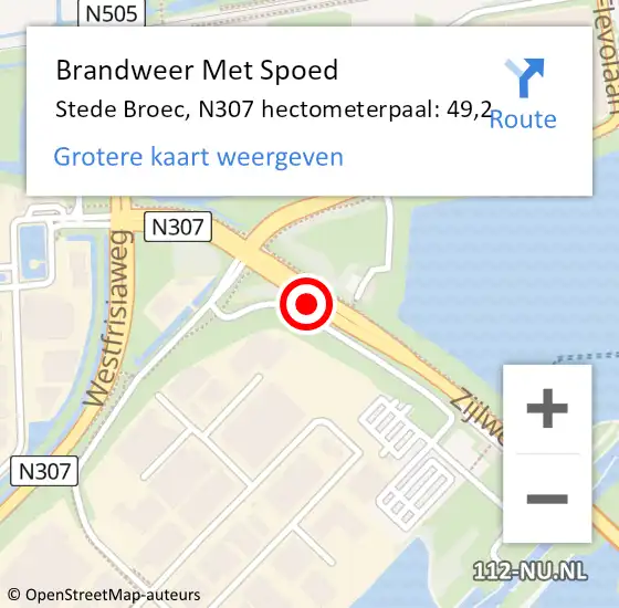 Locatie op kaart van de 112 melding: Brandweer Met Spoed Naar Stede Broec, N307 hectometerpaal: 49,2 op 21 december 2023 19:36