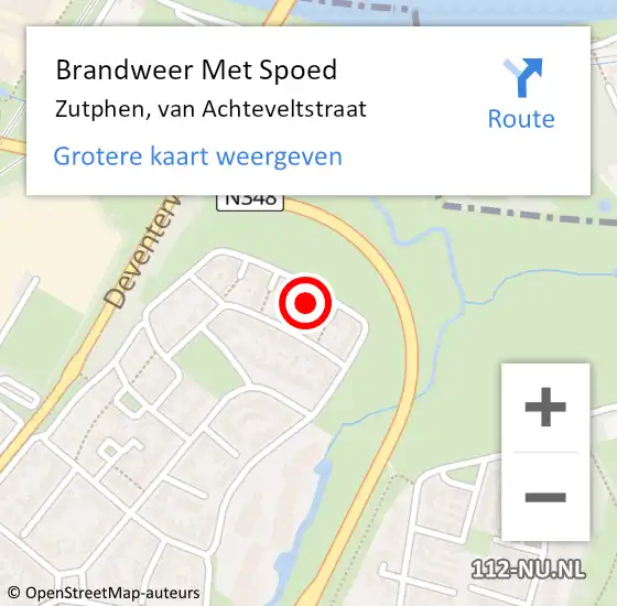 Locatie op kaart van de 112 melding: Brandweer Met Spoed Naar Zutphen, van Achteveltstraat op 21 december 2023 19:48