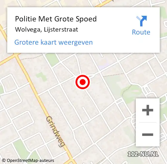 Locatie op kaart van de 112 melding: Politie Met Grote Spoed Naar Wolvega, Lijsterstraat op 21 december 2023 20:13