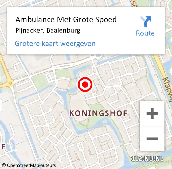 Locatie op kaart van de 112 melding: Ambulance Met Grote Spoed Naar Pijnacker, Baaienburg op 21 december 2023 20:14