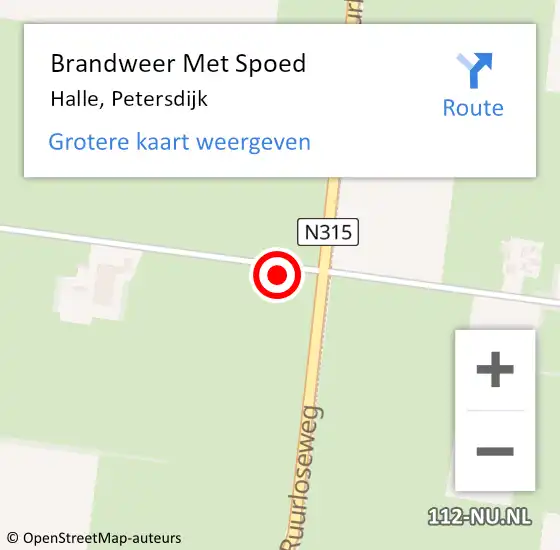 Locatie op kaart van de 112 melding: Brandweer Met Spoed Naar Halle, Petersdijk op 21 december 2023 20:25