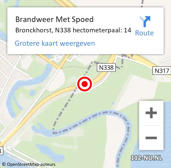 Locatie op kaart van de 112 melding: Brandweer Met Spoed Naar Bronckhorst, N338 hectometerpaal: 14 op 21 december 2023 20:44