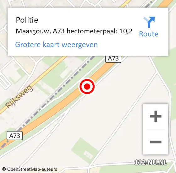 Locatie op kaart van de 112 melding: Politie Maasgouw, A73 hectometerpaal: 10,2 op 21 december 2023 20:45