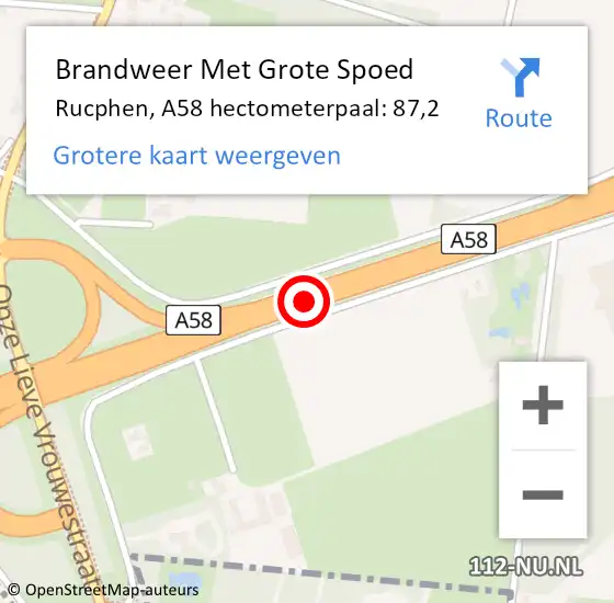 Locatie op kaart van de 112 melding: Brandweer Met Grote Spoed Naar Rucphen, A58 hectometerpaal: 87,2 op 21 december 2023 21:28