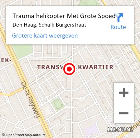 Locatie op kaart van de 112 melding: Trauma helikopter Met Grote Spoed Naar Den Haag, Schalk Burgerstraat op 21 december 2023 21:34