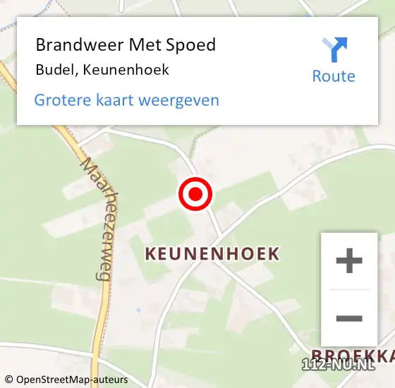 Locatie op kaart van de 112 melding: Brandweer Met Spoed Naar Budel, Keunenhoek op 21 december 2023 21:46