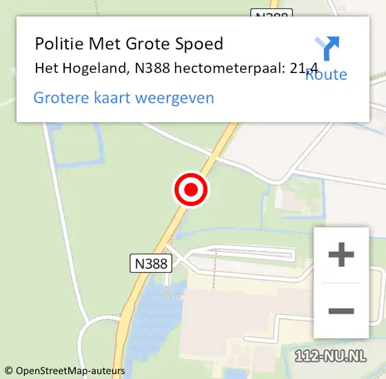 Locatie op kaart van de 112 melding: Politie Met Grote Spoed Naar Het Hogeland, N388 hectometerpaal: 21,4 op 21 december 2023 21:54