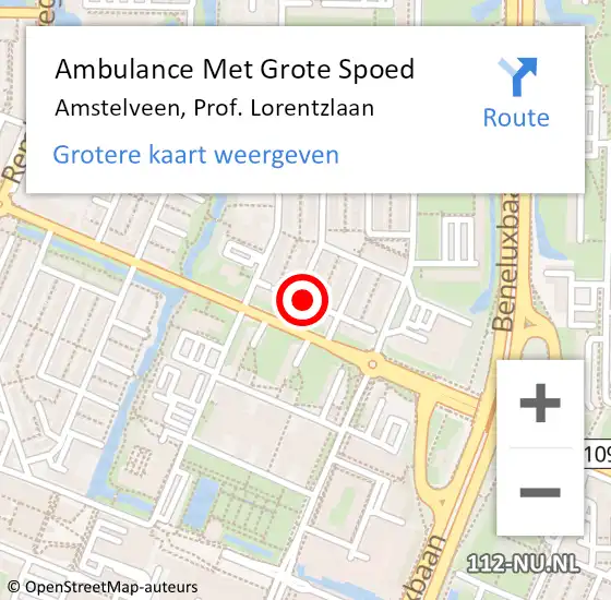 Locatie op kaart van de 112 melding: Ambulance Met Grote Spoed Naar Amstelveen, Prof. Lorentzlaan op 21 december 2023 22:12