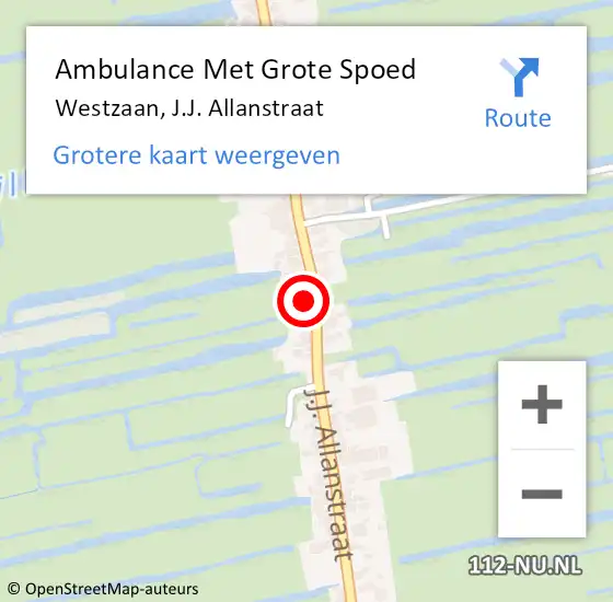 Locatie op kaart van de 112 melding: Ambulance Met Grote Spoed Naar Westzaan, J.J. Allanstraat op 21 december 2023 22:21