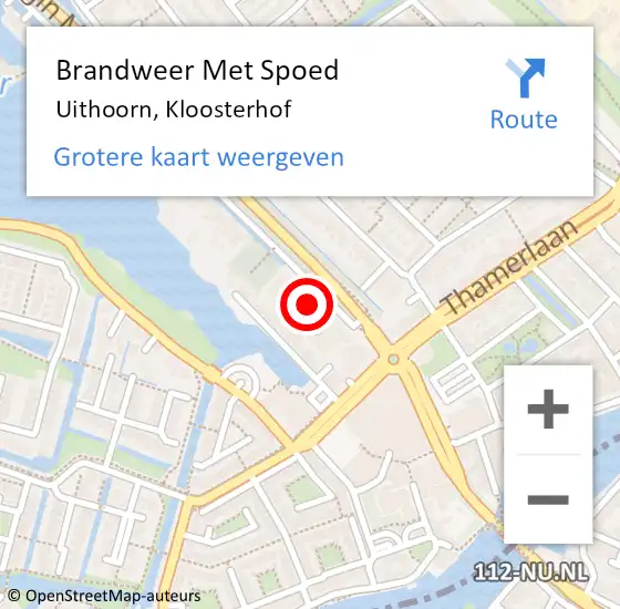 Locatie op kaart van de 112 melding: Brandweer Met Spoed Naar Uithoorn, Kloosterhof op 21 december 2023 22:23