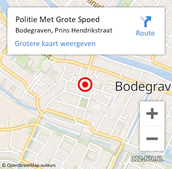 Locatie op kaart van de 112 melding: Politie Met Grote Spoed Naar Bodegraven, Prins Hendrikstraat op 21 december 2023 22:36