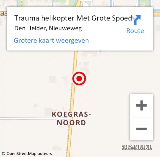 Locatie op kaart van de 112 melding: Trauma helikopter Met Grote Spoed Naar Den Helder, Nieuweweg op 21 december 2023 22:40