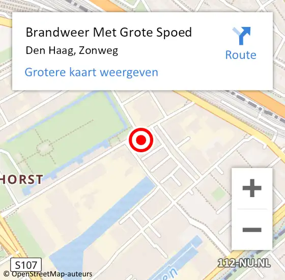 Locatie op kaart van de 112 melding: Brandweer Met Grote Spoed Naar Den Haag, Zonweg op 21 december 2023 23:02