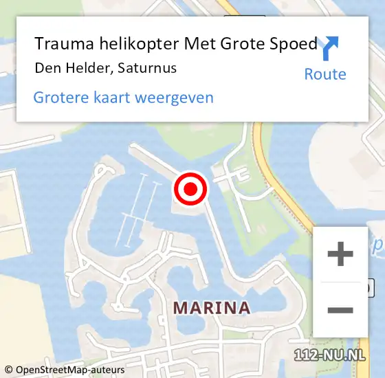 Locatie op kaart van de 112 melding: Trauma helikopter Met Grote Spoed Naar Den Helder, Saturnus op 21 december 2023 23:04