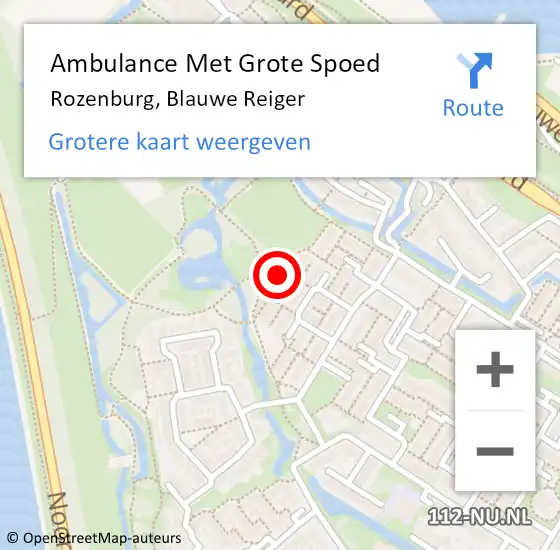 Locatie op kaart van de 112 melding: Ambulance Met Grote Spoed Naar Rozenburg, Blauwe Reiger op 21 december 2023 23:55