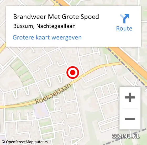 Locatie op kaart van de 112 melding: Brandweer Met Grote Spoed Naar Bussum, Nachtegaallaan op 22 december 2023 00:08