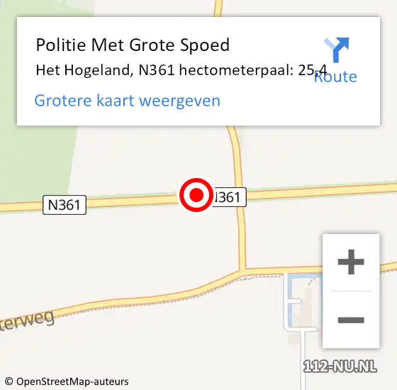 Locatie op kaart van de 112 melding: Politie Met Grote Spoed Naar Het Hogeland, N361 hectometerpaal: 25,4 op 22 december 2023 00:13