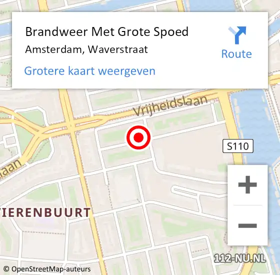 Locatie op kaart van de 112 melding: Brandweer Met Grote Spoed Naar Amsterdam, Waverstraat op 22 december 2023 00:13