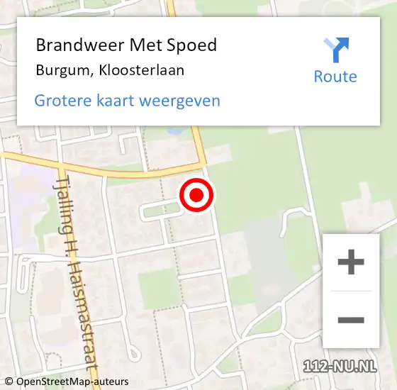 Locatie op kaart van de 112 melding: Brandweer Met Spoed Naar Burgum, Kloosterlaan op 22 december 2023 00:28