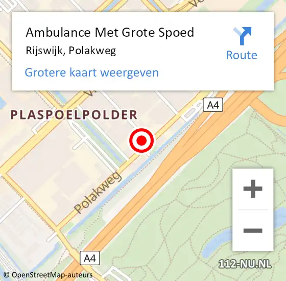 Locatie op kaart van de 112 melding: Ambulance Met Grote Spoed Naar Rijswijk, Polakweg op 22 december 2023 01:10