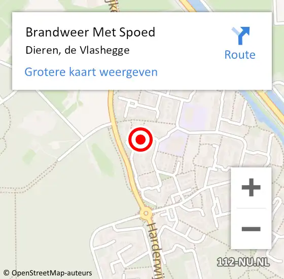 Locatie op kaart van de 112 melding: Brandweer Met Spoed Naar Dieren, de Vlashegge op 22 december 2023 02:51